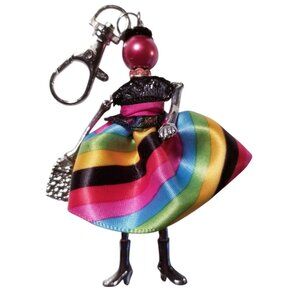 Charm Doll Purse Tassel Key Chain Necklace Pendant  Magenta Pearl Multicolor